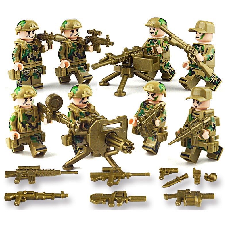 Lego Police SWTA Commando Military Series Phantom Ninja Series Minifigures Cảnh sát Xe mô tô Thuyền cao su Giáo dục trẻ em Hạt nhỏ lắp ráp Khối xây dựng Đồ chơi