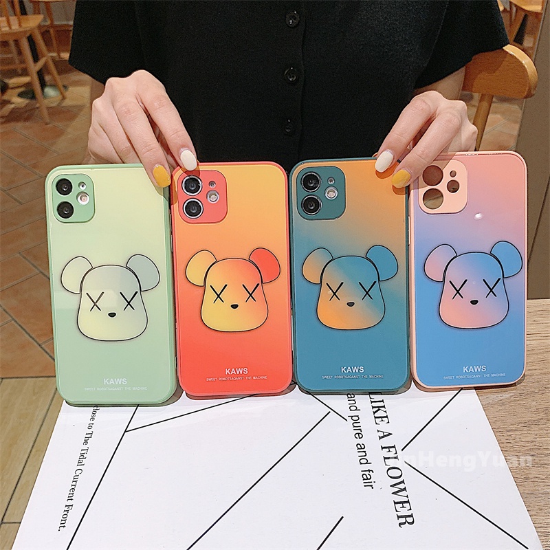 Violent bear  colous tempered glass anti-drop cover  for Iphone 7 8 Plus X Xs 11 12 Pro Max Xr Phone case