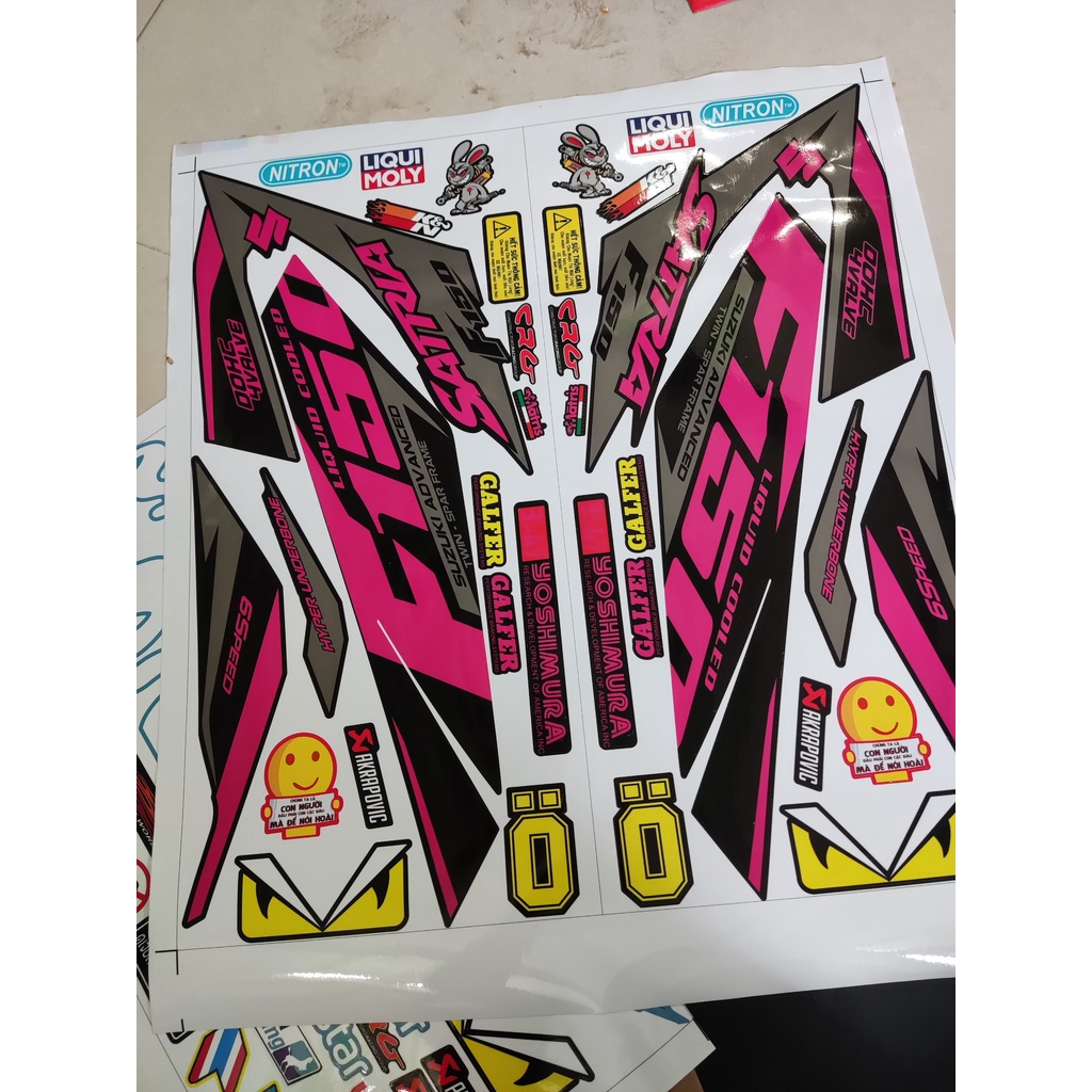 Tem Rời Satria F150 Đen Hồng - Tem Chuẩn Zin 2018