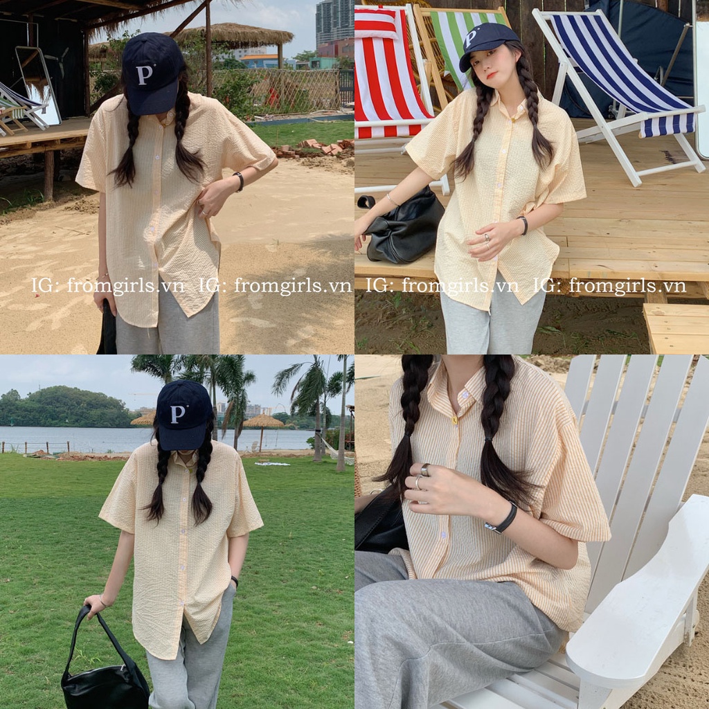 Áo sơ mi kẻ nhiều màu, áo sơ mi tay lỡ vải xốp ulzzang  - SM07FG