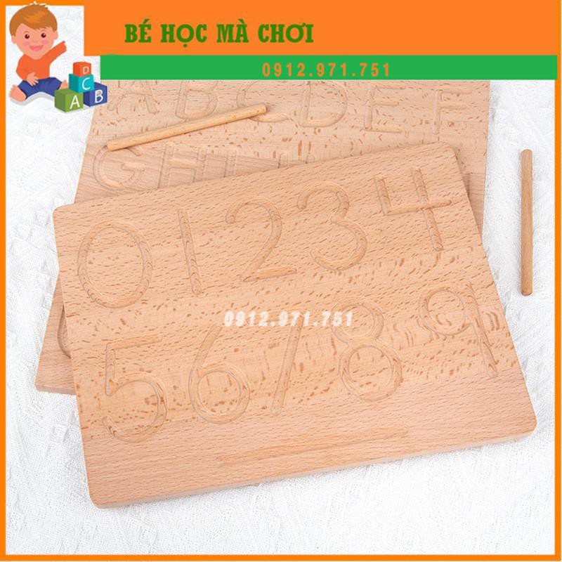 Giáo cụ Montessori - Bộ Đồ Chữ tập viết theo nét Chữ Cái Và Số Bằng Gỗ