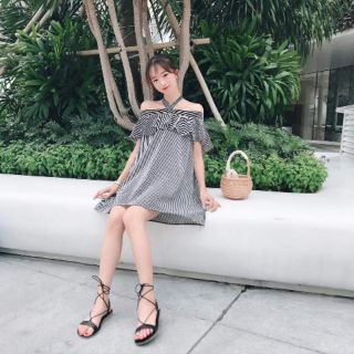 Bigsize đầm suông sọc