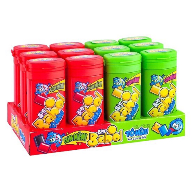Sỉ khay 12 lọ kẹo CAO SU BIG BABOL tô màu