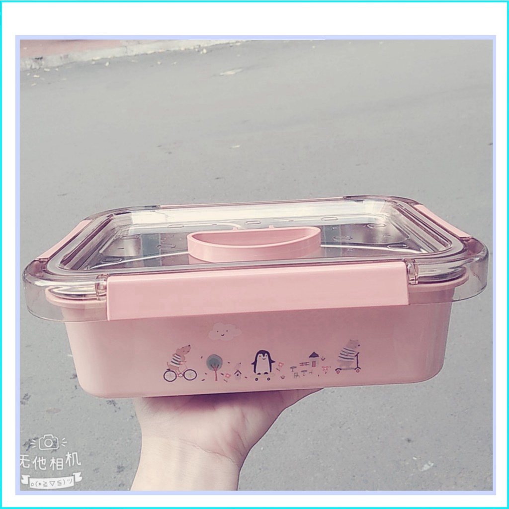 Hộp cơm inox vuông chia 3 ngăn ❤️FREESHIP❤️hàng cao cấp