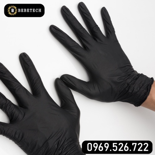 Găng Tay Đen Y Tế CAO CẤP Không Bột ĐEN Hộp 100 Chiếc Bao Tay Cao Su Đen Sử Dụng Trong Tóc Spa Phun Xăm Thẩm Mỹ