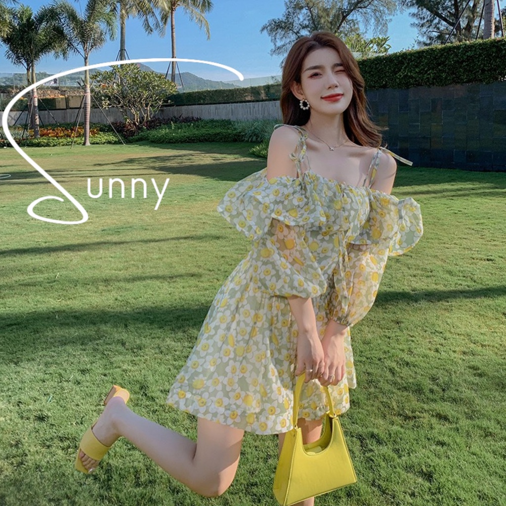Váy đi biển bigsize SUNNY hai dây họa tiết bông hoa sang trọng