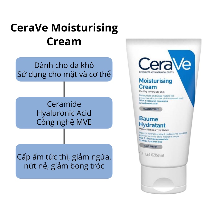 Sữa rửa mặt - Kem dưỡng ẩm Cerave dành cho da thường khô, da dầu, da nhạy cảm   - Hẻm Cosmetic