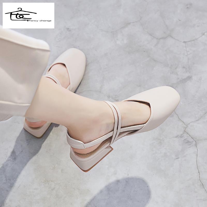 Giày Sandal Cao Gót Mũi Vuông Phong Cách Hàn Quốc Cho Nữ