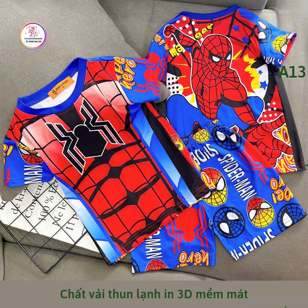 22 40kg Đồ bộ cộc tay cho bé trai size đại thun lạnh in 3D mềm mát A13