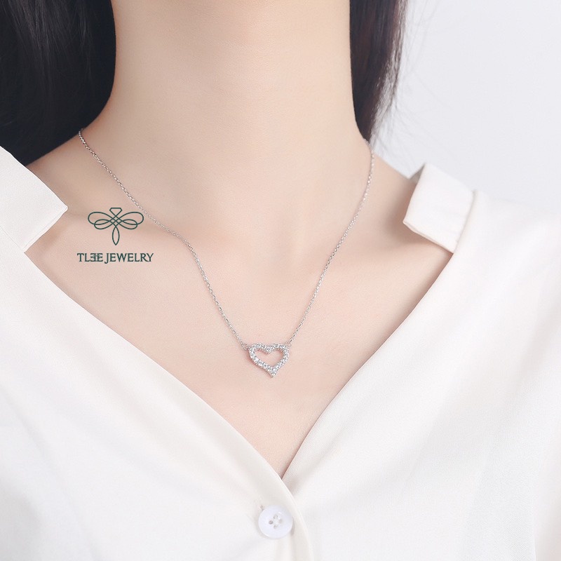 Dây chuyền bạc nữ TLEE tim rỗng nạm đá viền cao cấp TleeJewelry D0116