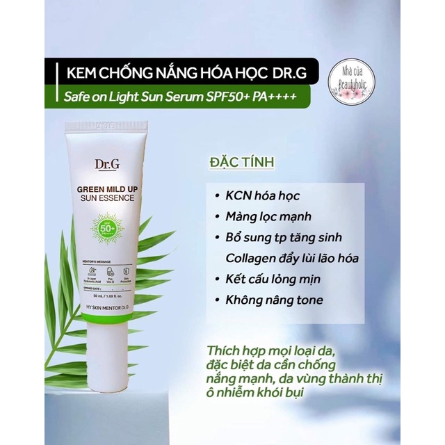 Kem chống nắng hóa học DR.G GREEN MILD UP SUN ESSENCE