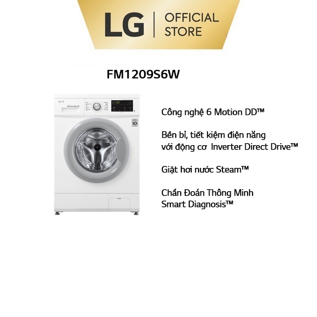 Máy giặt lồng ngang LG Inverter 9kg (Trắng) - FM1209S6W - Miễn phí lắp đặt