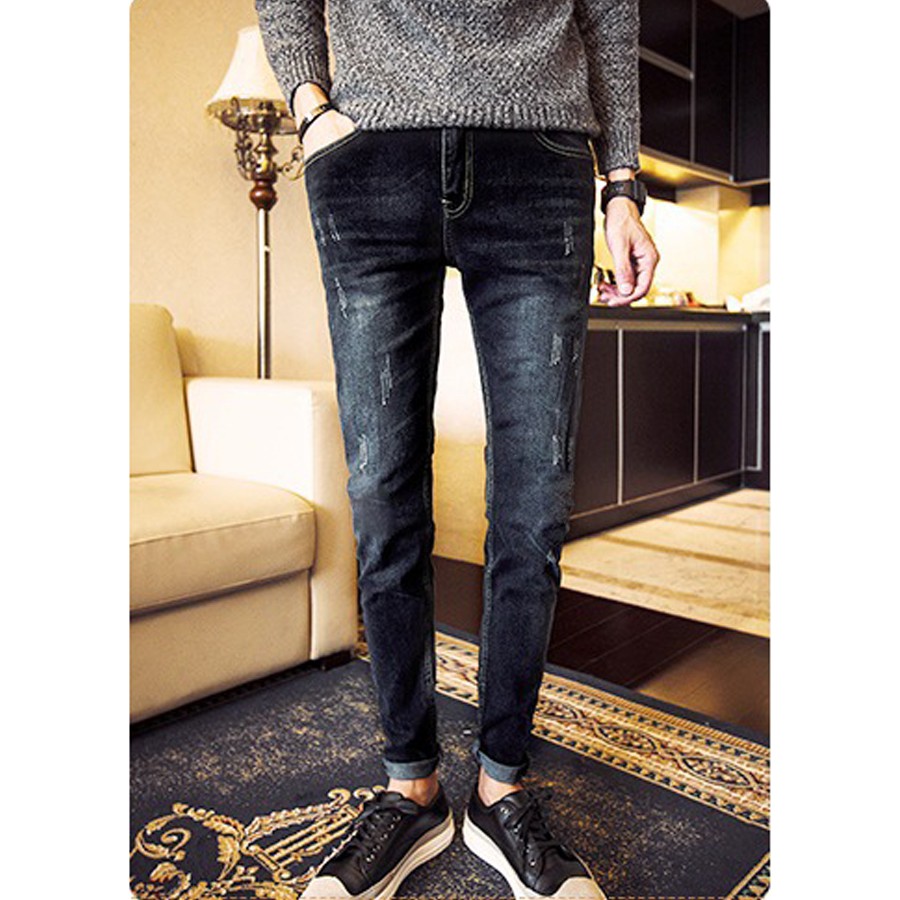 Quần Bò Nam Hàn Quốc Màu Đen Xước Dáng Ôm Chất Đẹp | BigBuy360 - bigbuy360.vn