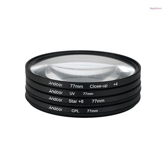 Bộ Lọc Ống Kính Máy Ảnh Andoer 77mm Uv + Cpl + Close-Up + 4 + Star 8-point Cho Dslr