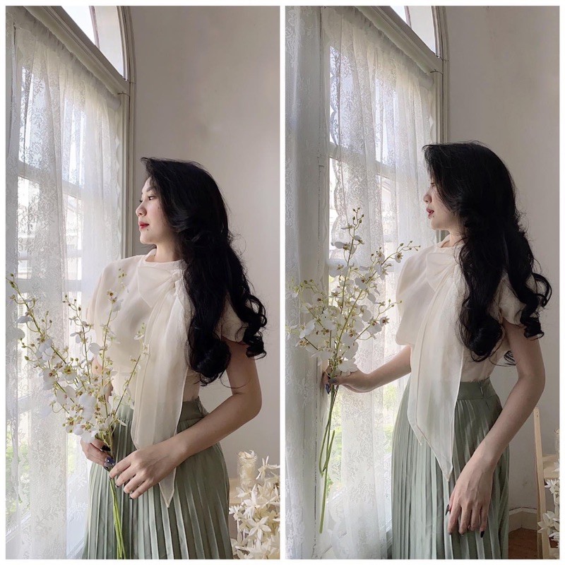 SET ÁO VOAN TRẮNG CV DẬP LI XANH | BigBuy360 - bigbuy360.vn