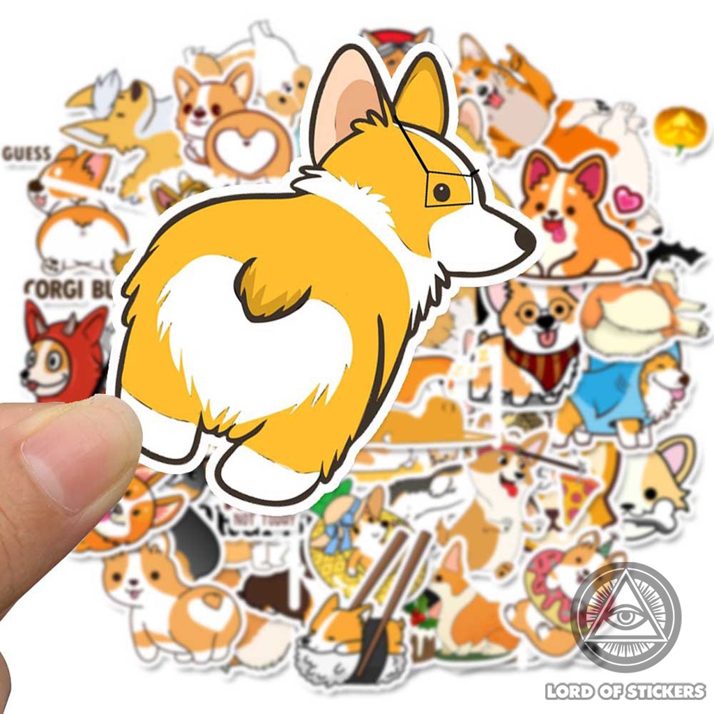 Set 50 Nhãn Dán Hoạt Hình Chó Corgi Sticker Cute Dễ Thương Chống Thấm Nước Trang Trí Mũ Bảo Hiểm, Laptop, Ván Trượt, Sổ