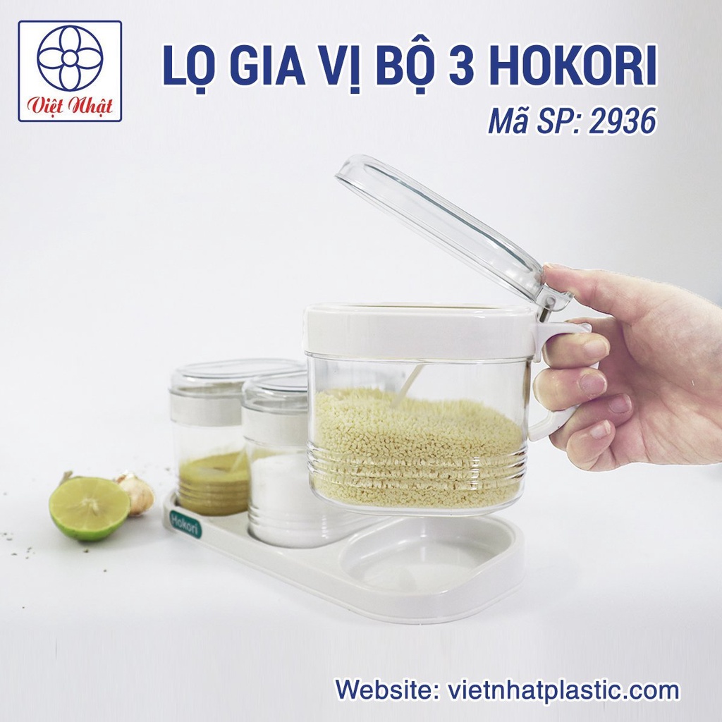 Bộ gia vị kính 3 hokori việt nhật, hộp đựng gia vị
