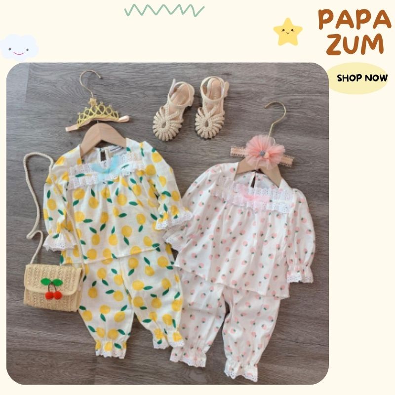 Bộ thu đông cho bé bộ bé gái dài tay họa tiết bắt mắt chất liệu thô đũi mềm mại PAPAZUM SA429