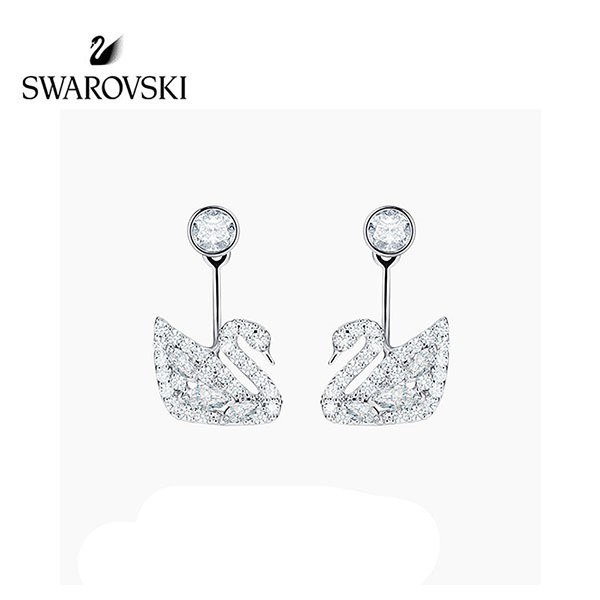 Swarovski Bông Tai Mạ Bạc Đính Đá Hình Thiên Nga Xinh Xắn