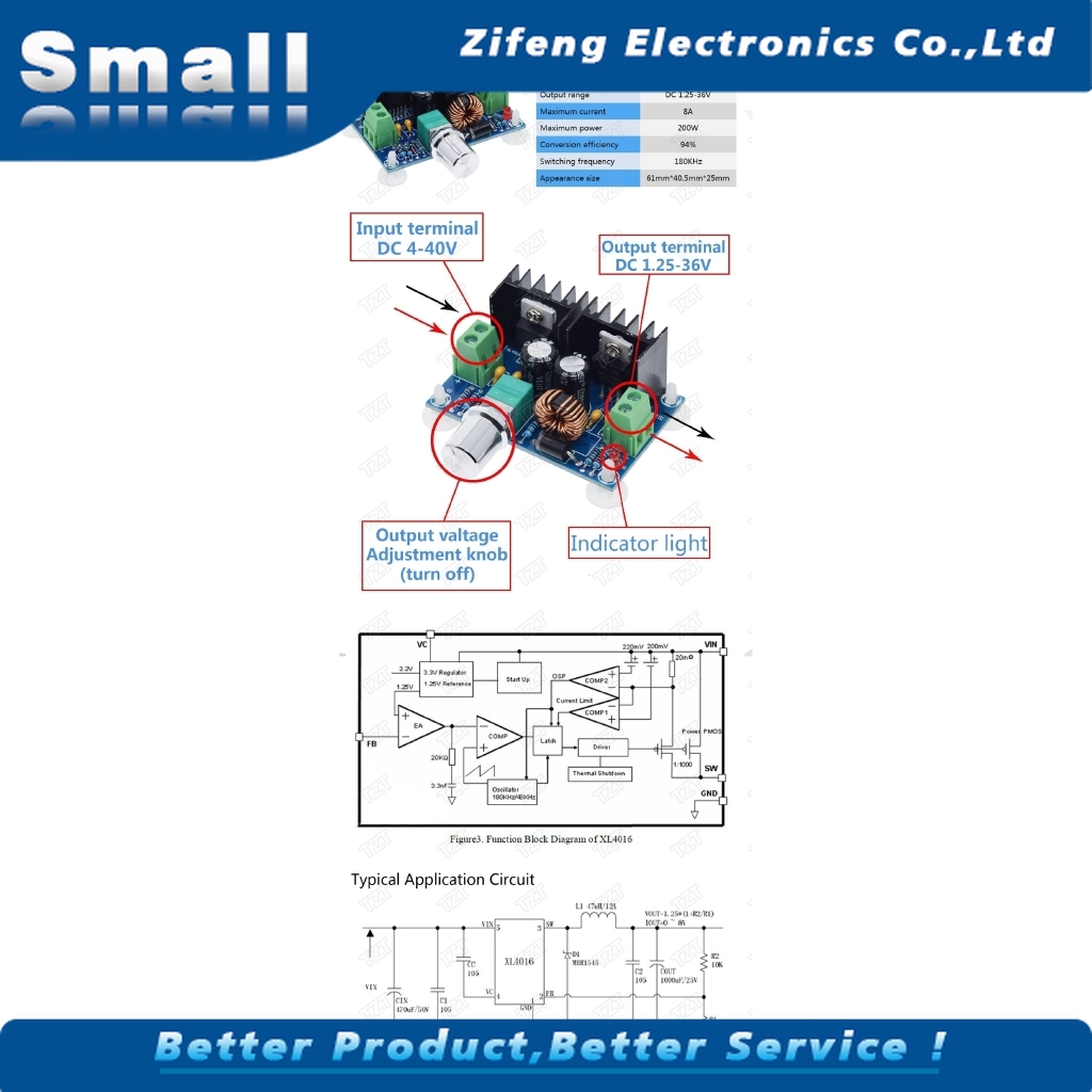 POWER Mô Đun Hạ Áp Xh-M401 Max 8a 200w Dc-Dc Xl4016 Pwm 4-40v Sang 1.25-36v