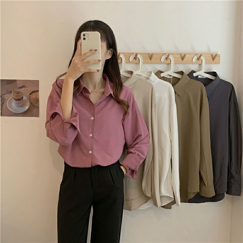 [CÓ SẴN] Áo sơ mi nữ trơn dài tay phong cách Hàn Quốc