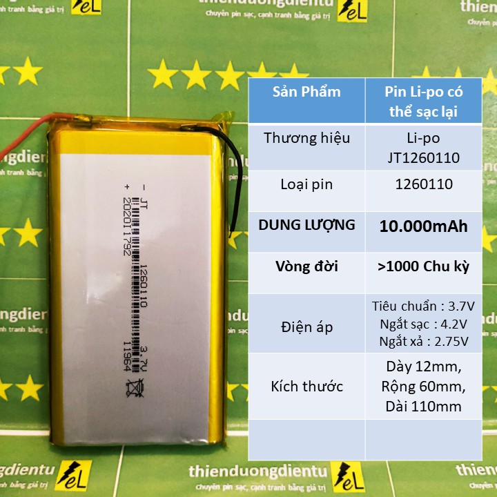 Pin li-po mã 1260110, 10.000mAh || Nhập khẩu trực tiếp