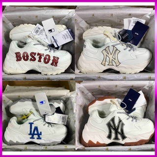 [FREE SHIP] Giày MLB Boston, NY màu trắng [chữ IN 3D] chữ NY đen vàng đế nâu Tăng chiều cao Nam Nữ
