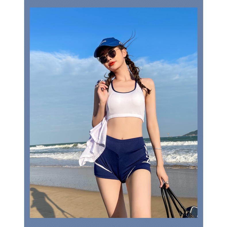 Bộ đồ bơi 3 chi tiết kèm áo lưới phong cách thể thao chất thun siêu đẹp