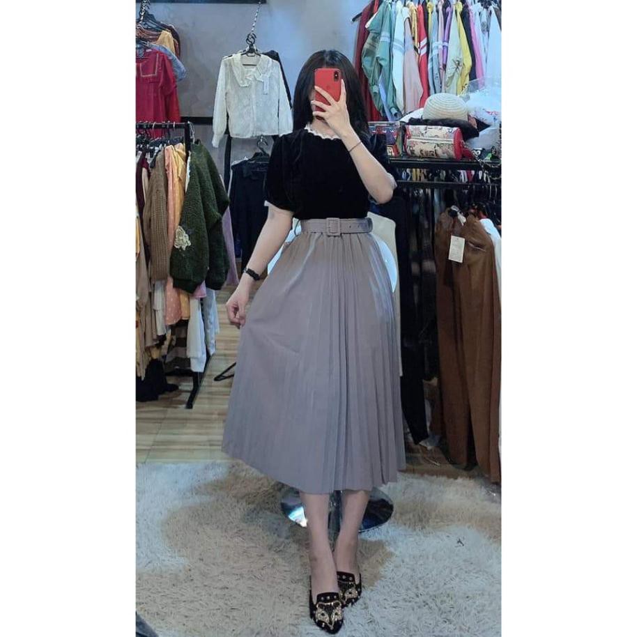 Chân váy xếp ly kèm đai