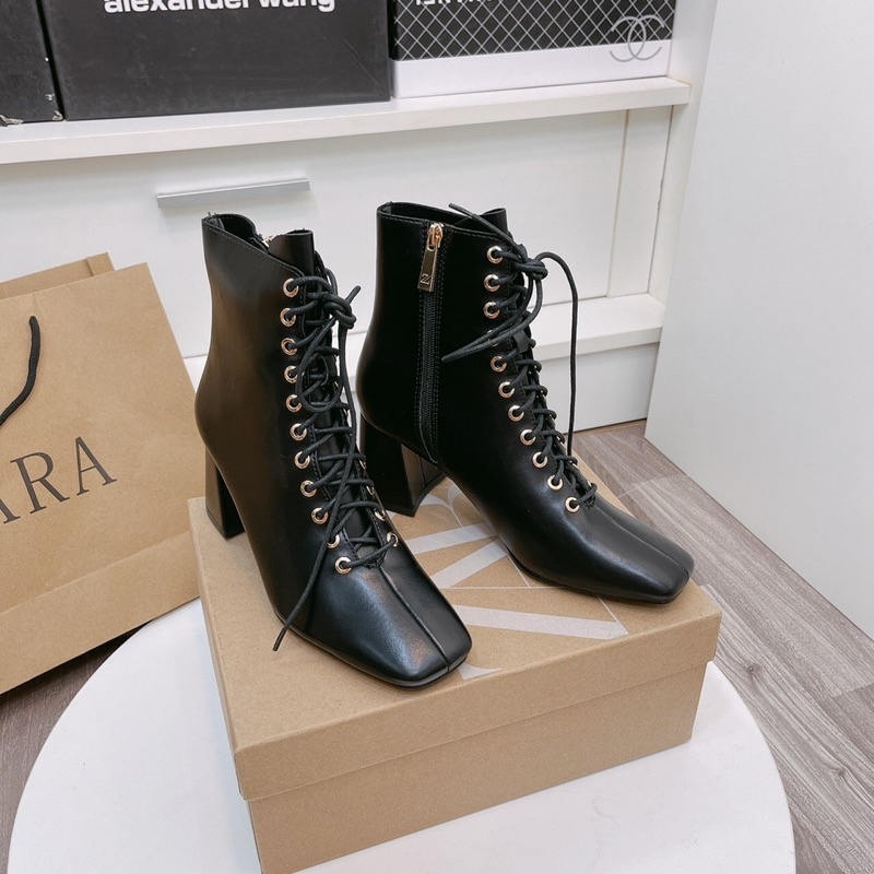 Bốt boot zara lửng đan dây gót trụ xuất dư fullbox