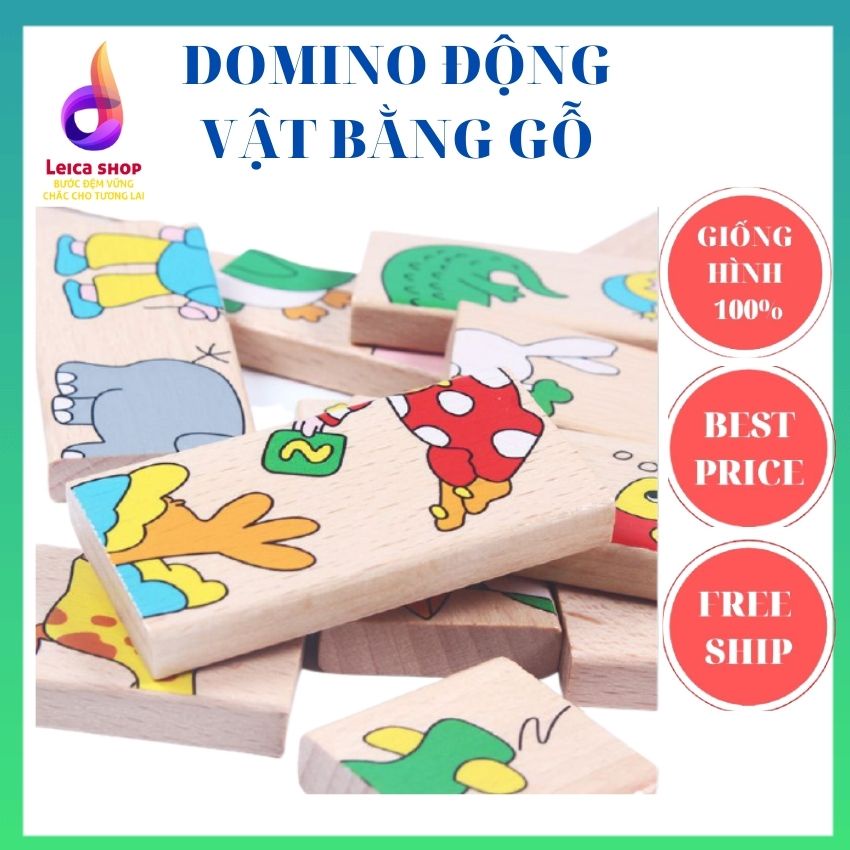 Trò chơi Domino động vật bằng gỗ, cho bé 2-4 tuổi, giúp phát triển tư duy, nhận biết con vật.Leicashop