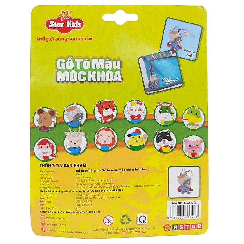 Gỗ Tô Màu Móc Khóa Tuổi Sửu K-231/2