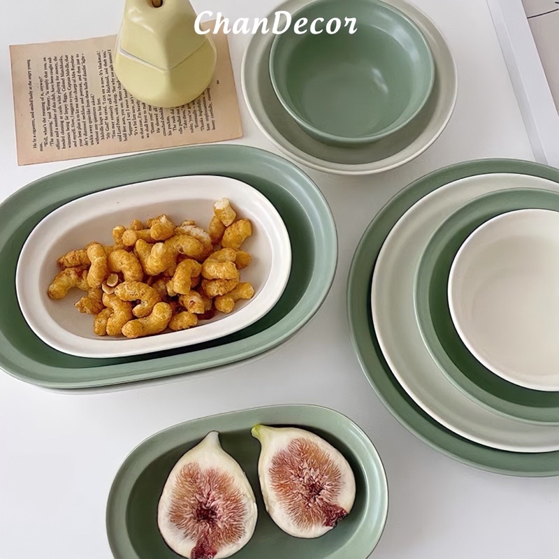 Set bát đĩa gốm sứ màu xanh bơ Korea 🥑 𝑪𝑯𝑨𝑵 𝑫𝑬𝑪𝑶𝑹 🍽️