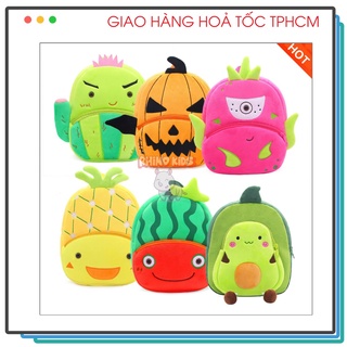 Balo cho bé đi học mẫu giáo chống gù siêu nhẹ unisex in hình trái cây siêu đáng yêu chất nỉ mềm mại