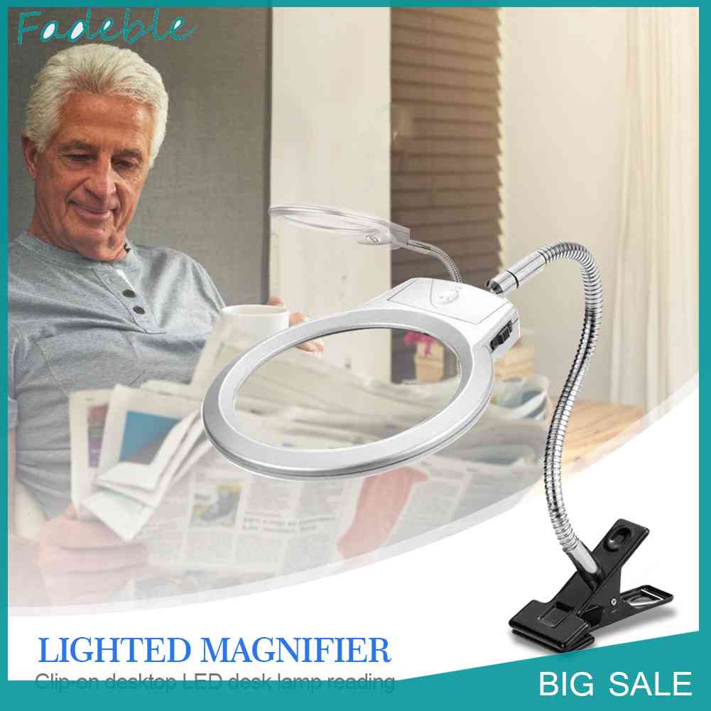 Kính Lúp 2x 5x Kèm Kẹp Và Đèn LED Để Bàn Tiện Dụng