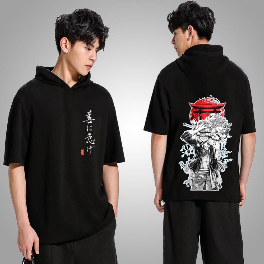 SIÊU HÓT Áo thun Hoodie tay lỡ Luffy One Piece ANime có mũ dáng unisex