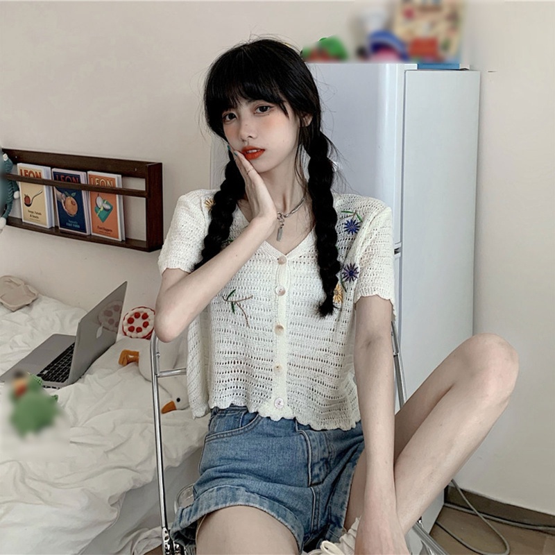 Brroa Áo Khoác Cardigan Dệt Kim Dáng Rộng Hở Lỗ Phối Ren Hoa Phía Trước Đơn Giản Cho Nữ