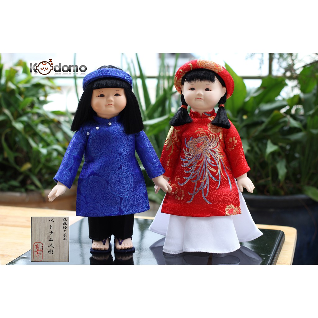 Búp bê cưới mặc áo dài Việt Nam . vietnamese traditional dolls . ao dai doll . MÀU XANH DƯƠNG ĐỎ
