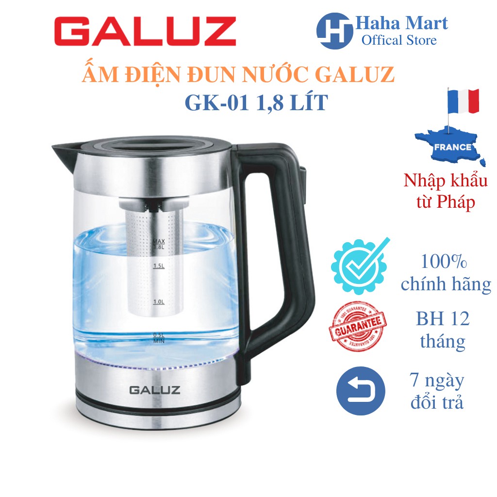 Ấm điện đun nước Galuz GK-01 dung tích 1.8L, NHẬP KHẨU TỪ PHÁP, BẢO HÀNH 12 THÁNG