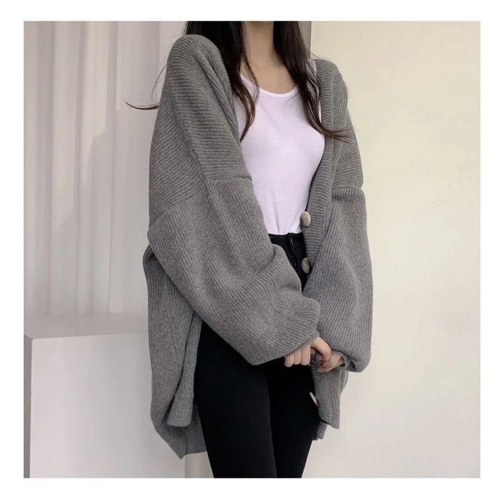 Áo Cardigan Màu Nâu Ghi Be Dài Tay Dáng Suông Rộng, Áo Khoác Ngoài Phong Cách Ulzzang Hàn Quốc Đủ Size Hàng Quảng Châu