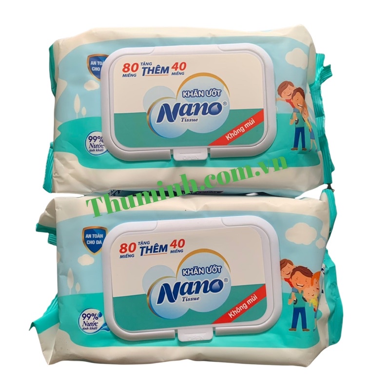 Khăn Ướt Nano -Khăn Ướt Cho Gia Đình Không Mùi 120 tờ/ gói