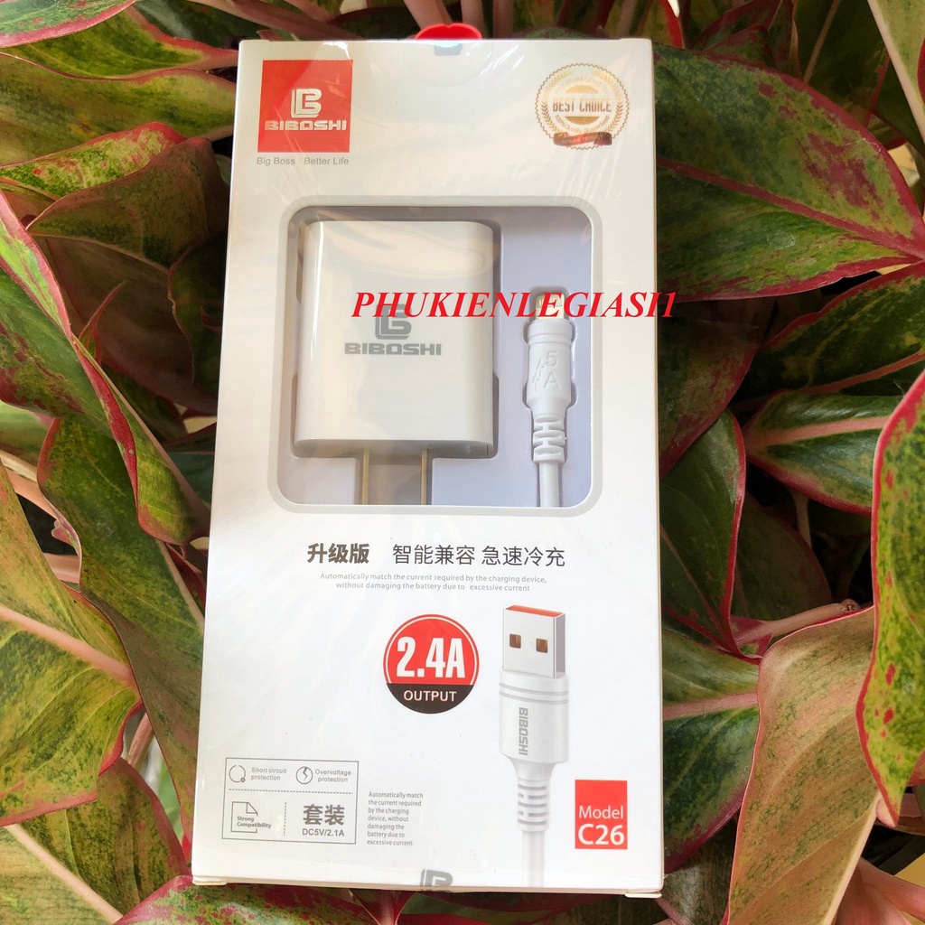 Cốc sạc kèm dây lai ning BIBOSHI C26 dòng 2.4A