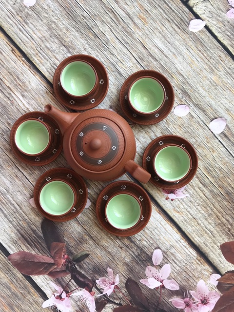 Bộ ấm trà Tử Sa Bát Tràng hoa ban đỏ