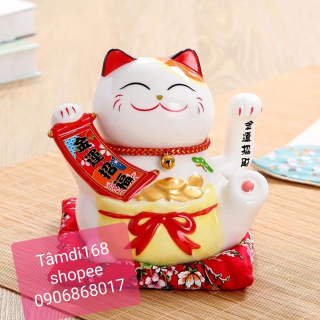 Mèo Thần Tài sứ ngoắc tay vẫy tay cao 16cm