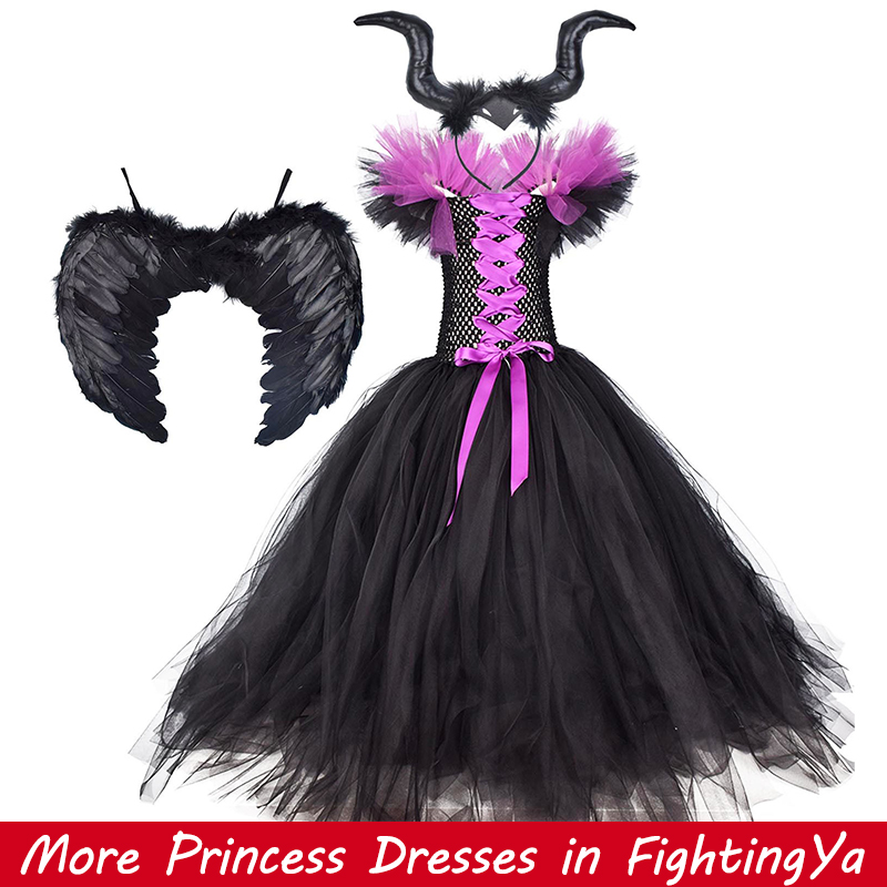 Set đầm + cài tóc + đôi cánh hóa trang nhân vật nữ hoàng ác ma vào lễ Halloween cho bé