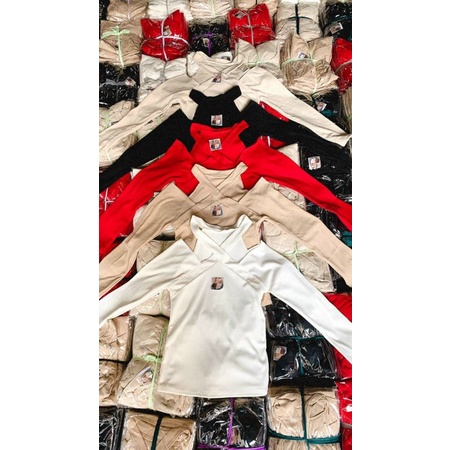 ÁO THUN GÂN NỮ TAY DÀI KHOÉT VAI CỔ CHÉO #ÁO_NỮ