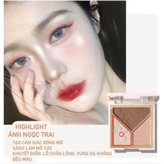 Bảng 3in1 Highlight + khối hàm khối mũi + má nude hồng cam  All in 1 phù hợp mọi loại da