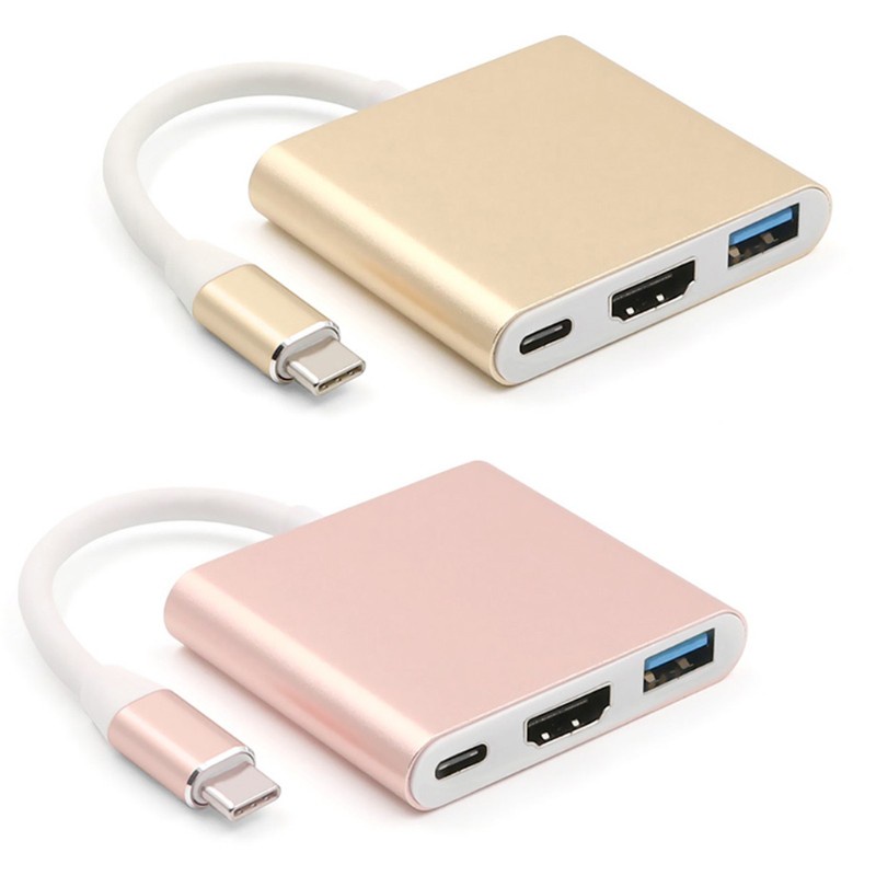 Utake 3 in 1 USB 3.1 Type-C  to HDMI USB 3.0 Converter Adapter Charging Cable Aluminum 4K Hub for Macbook Air