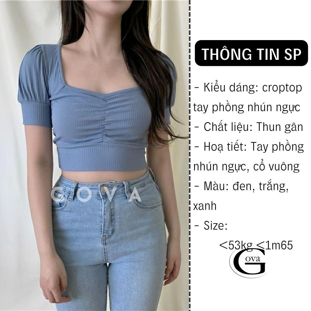 Áo Croptop Tay Phồng Ngắn Cổ Vuông Nhún Ngực Siêu Xinh Satiny DB63