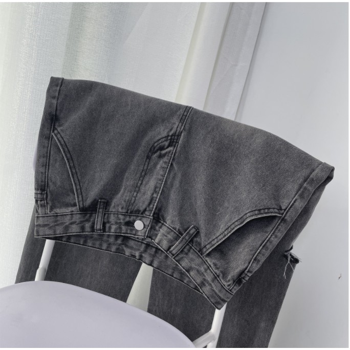 Quần Jean Dài Ống Rộng Rách Gối Màu Khói Phong Cách Âu Mỹ Thời Trang Mùa Hè Mới Cho Nữ 2021